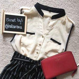 Creme Sheer Sleeveless Button Up